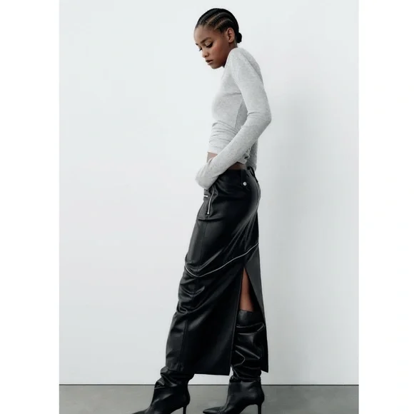 NEW! Zara 2 in 1 Faux Leather Skirt - Picture 4 of 8